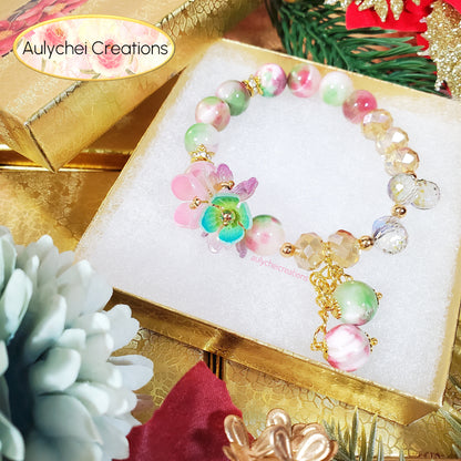 Resin Flower Watermelon Jade Gemstone Bracelet