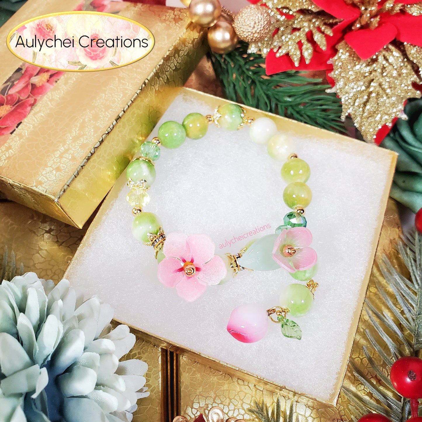 Peach Blossom Yellow Jade Gemstone Beaded Bracelet