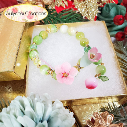 Peach Blossom Yellow Jade Gemstone Beaded Bracelet