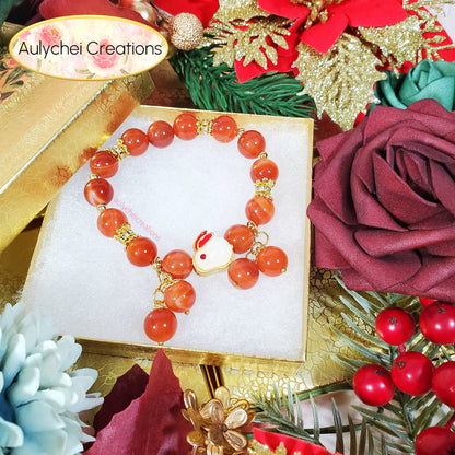 Red Agate Gemstone Bracelet with Jade Rabbit Charm