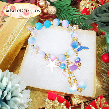 Blue-Purple Jade Gemstone Bracelet with Crab Enamel Charm