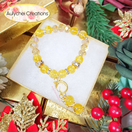 Citrine Gemstone Bracelet with Jade Moon Rabbit Charm 02