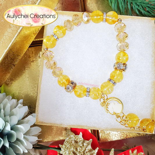 Citrine Gemstone Bracelet with Jade Moon Rabbit Charm 02