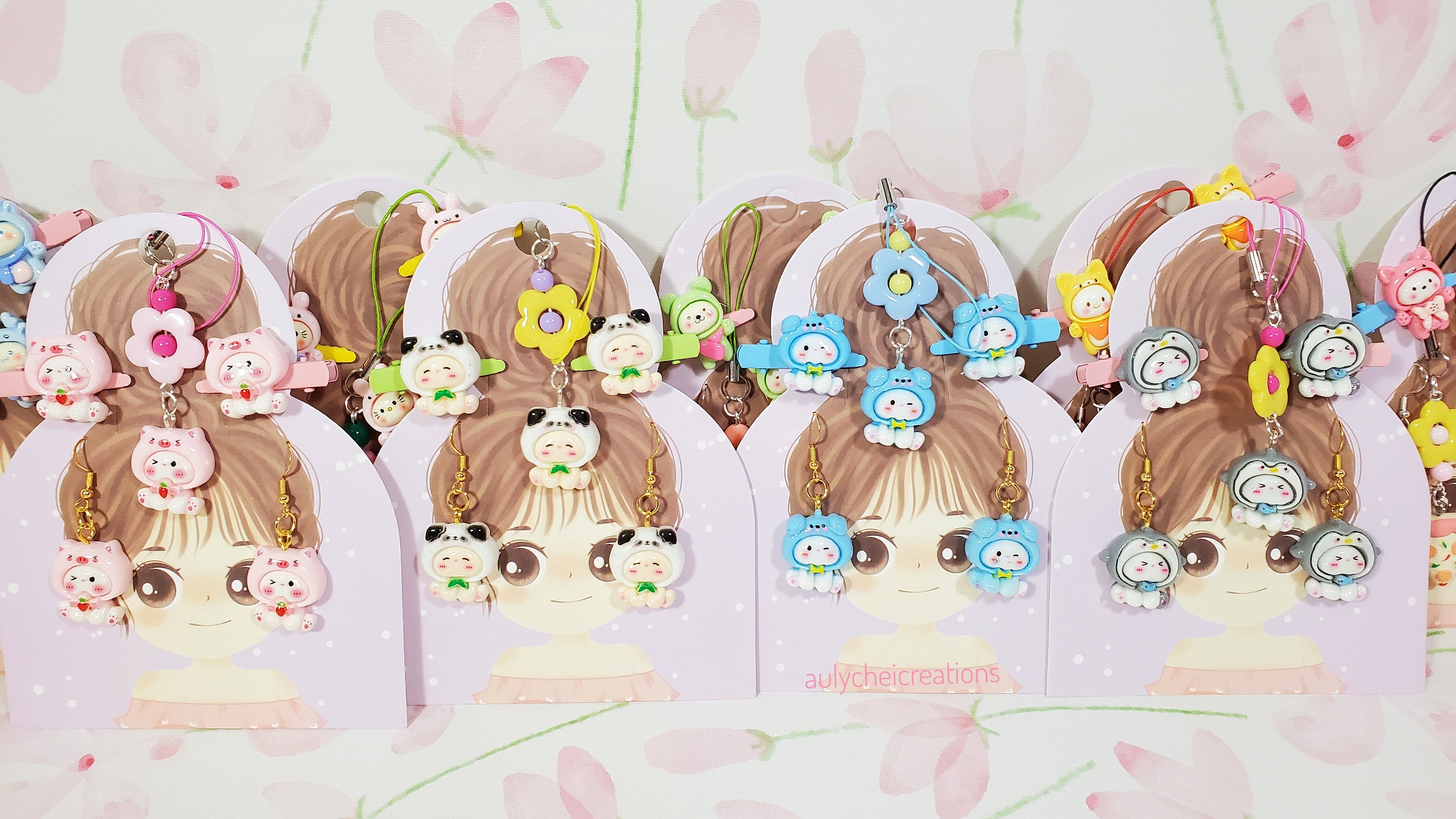 All Girls Accessories Party Packs with resin cabochon hair clips, resin cabochon earrings, resin cabochon keychain for sale