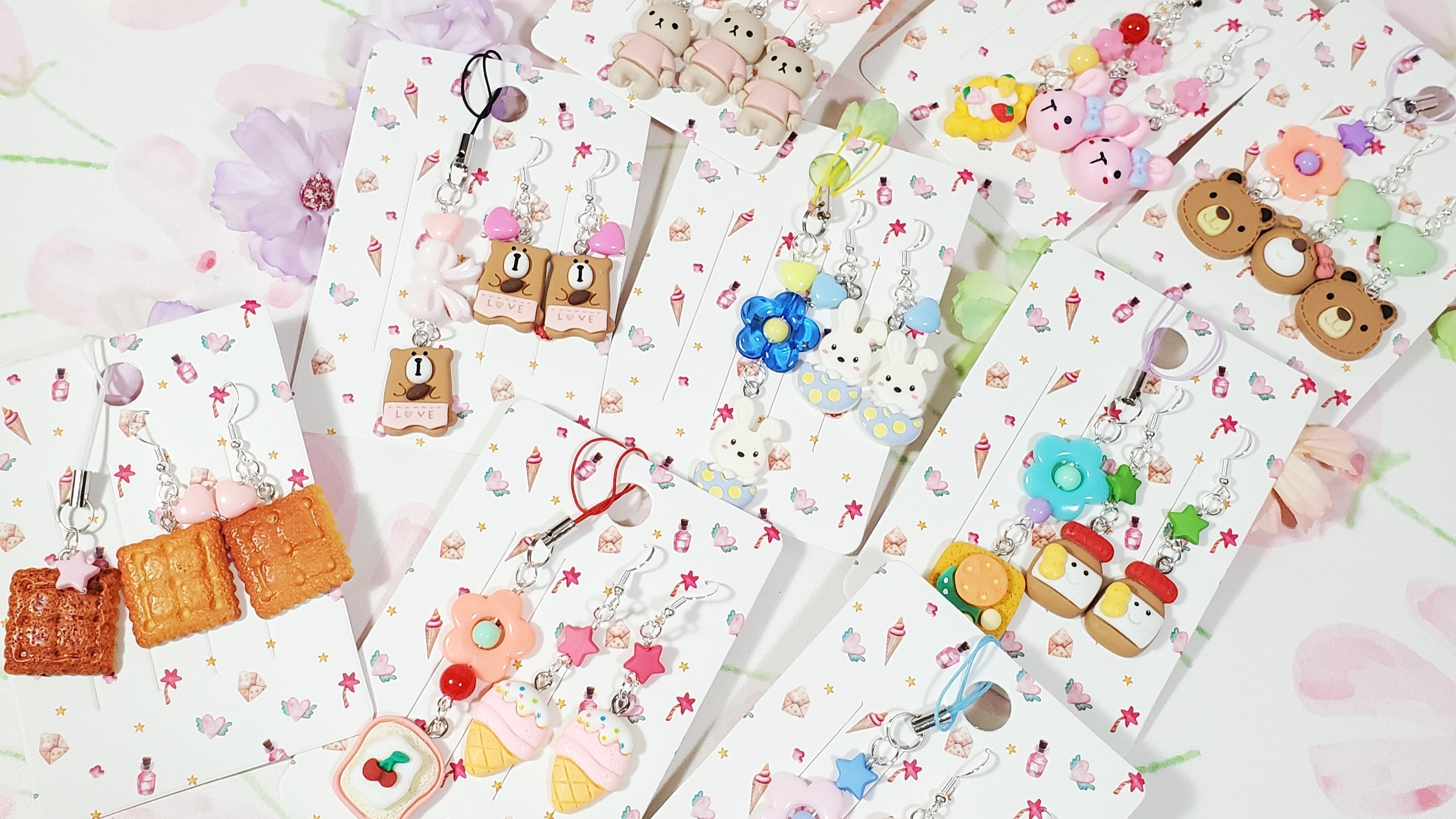 Aulychei Cutie Accessories Pack with Resin Cabochon Earrings, Resin Cabochon Keychain for Sale