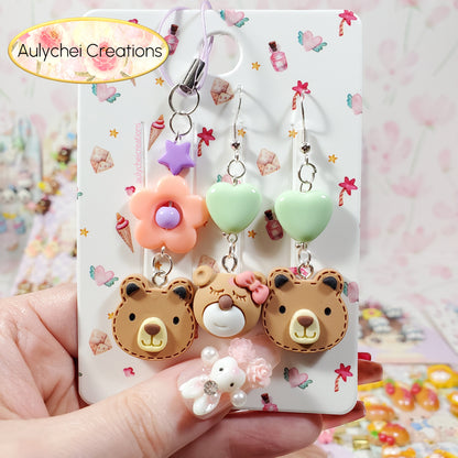 Aulychei Cutie Accessories Party Pack Cute Bear Earrings, Cute Bear Charm Keychain 02 for sale