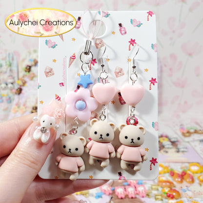 Aulychei Cutie Accessories Party Pack Cute Bear Earrings, Cute Bear Charm Keychain 04