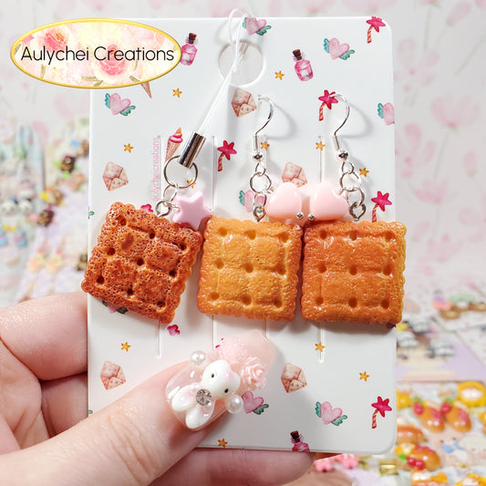 Aulychei Cutie Accessories Party Pack Cute Cookie Biscuit Earrings, Cute Cookie Biscuit Charm Keychain