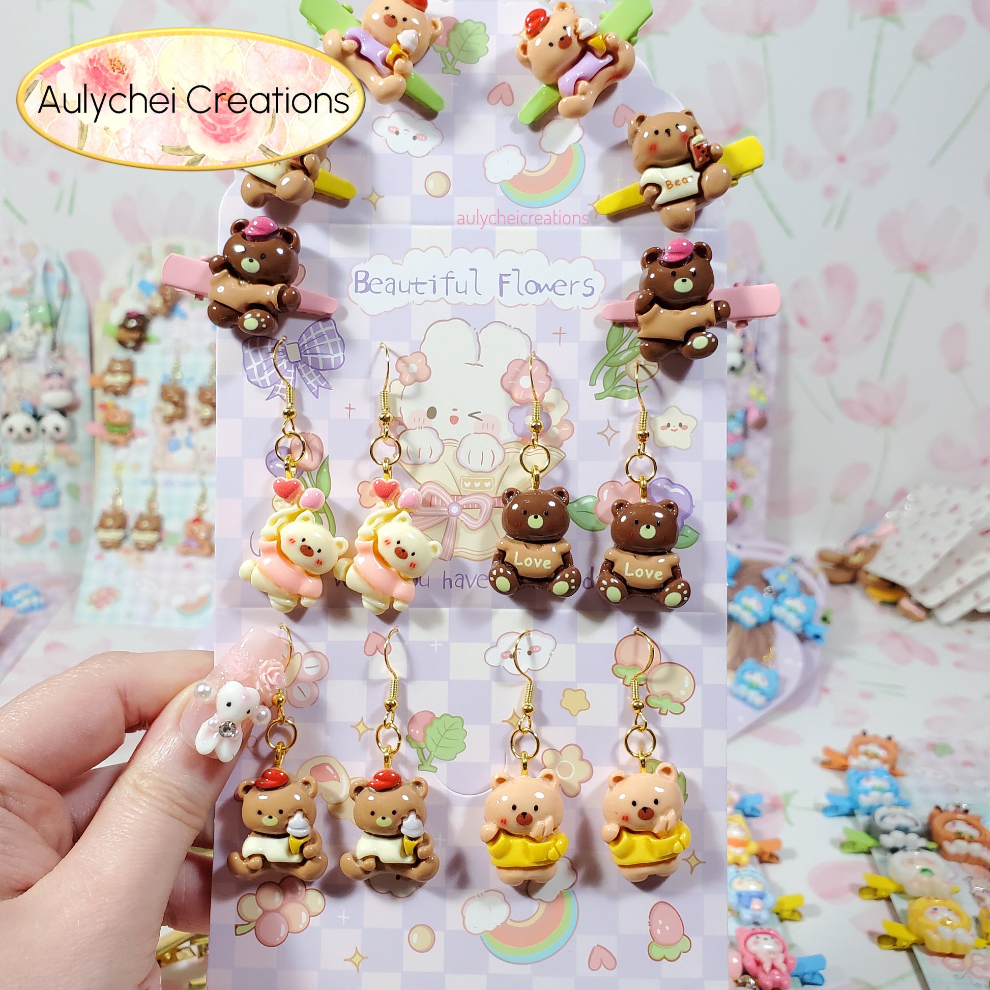 Aulychei Mega Accessories Party Pack 03 - 4 Pair Cute Animal Earrings, 6 Cute Animal Hair Clips for sale