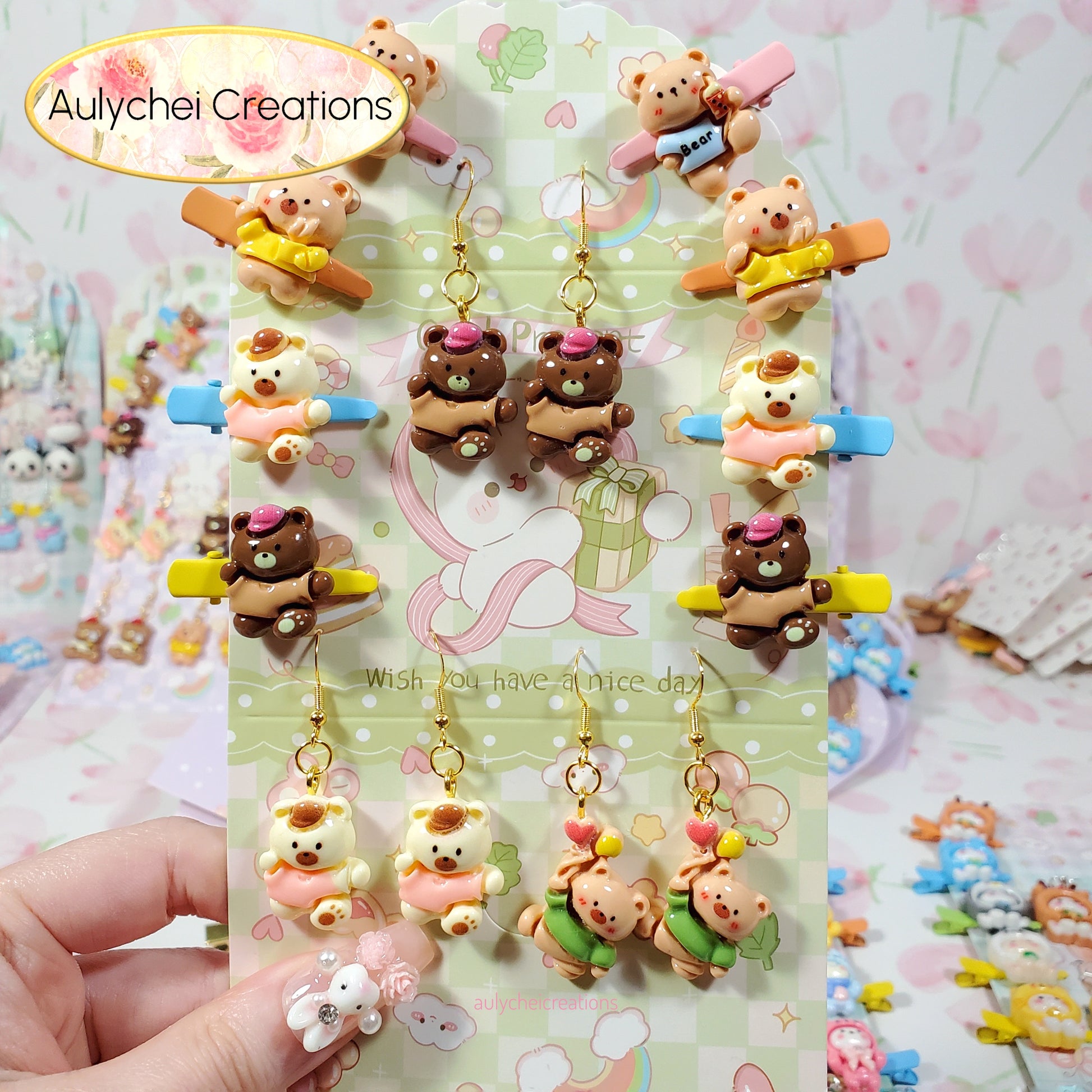 Aulychei Mega Accessories Party Pack 04 - 3 Pair Cute Animal Earrings, 8 Cute Animal Hair Clips for sale