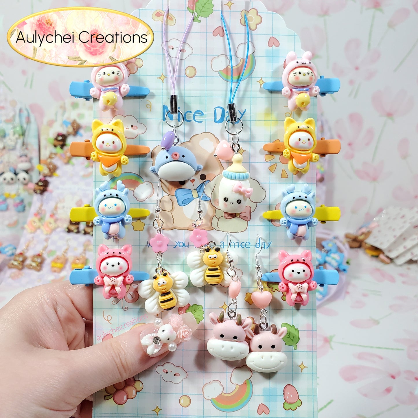 Aulychei Mega Accessories Party Pack 06 - 2 Pair Cute Animal Earrings, 2 Cute Animal Phone Charm, 8 Cute Animal Hair Clips for Sale