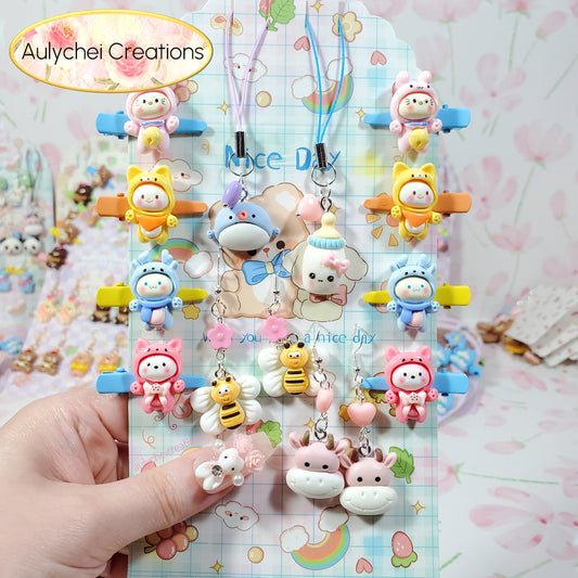 Aulychei Mega Accessories Party Pack 06 - 2 Pair Cute Animal Earrings, 2 Cute Animal Phone Charm, 8 Cute Animal Hair Clips for Sale
