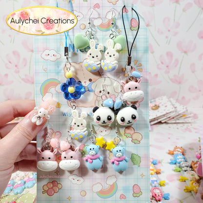 Aulychei Mega Accessories Party Pack A - 4 Pairs Cute Animal Earrings, 2 Cute Animal Phone Charm for sale