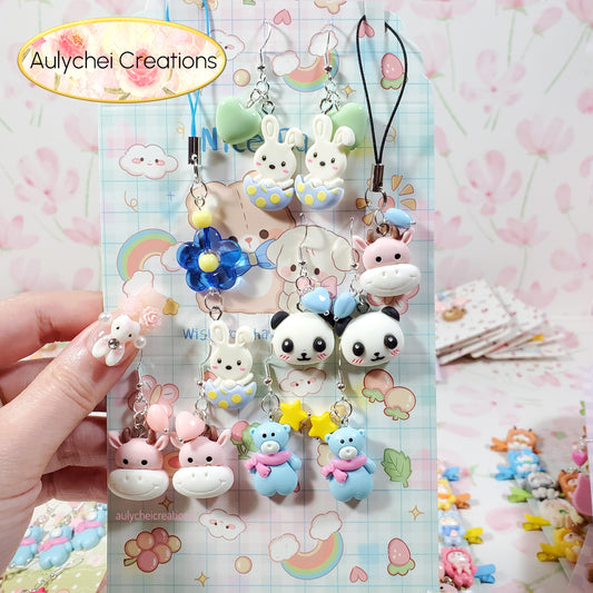 Aulychei Mega Accessories Party Pack A - 4 Pairs Cute Animal Earrings, 2 Cute Animal Phone Charm for sale