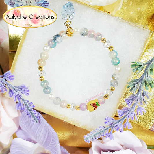 Blue Glass Beaded Enamel Goldfish Wrap Bracelet