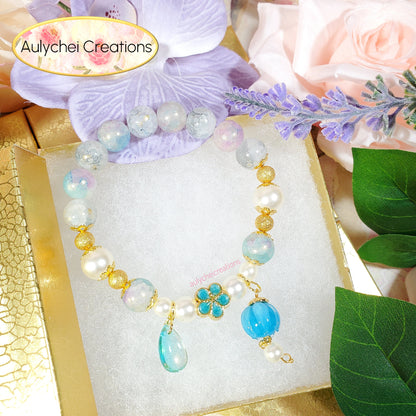 Blue Glass Lantern Beaded Charm Bracelet