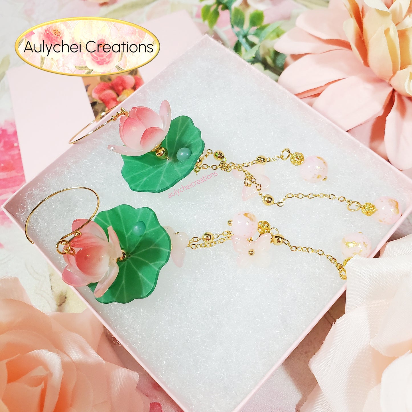 Butterfly Pink Lotus Flower Dangle Earrings