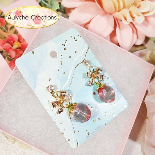 Clear Pink Glass Peach Stud Earrings