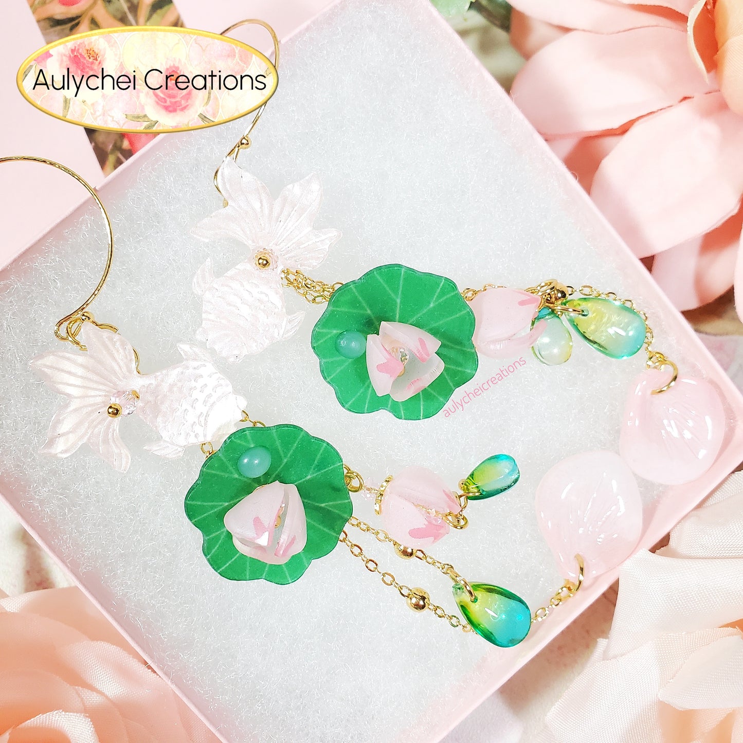 Fish Lotus Flower Dangle Earrings