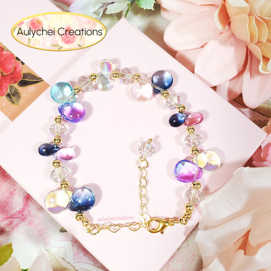 Glass Water Bead Gold Chain Bracelet 02