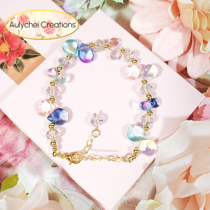 Glass Water Bead Gold Chain Bracelet 03