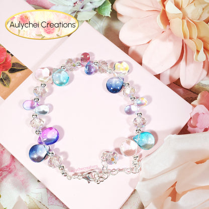 Glass Water Bead Silver Chain Bracelet 01