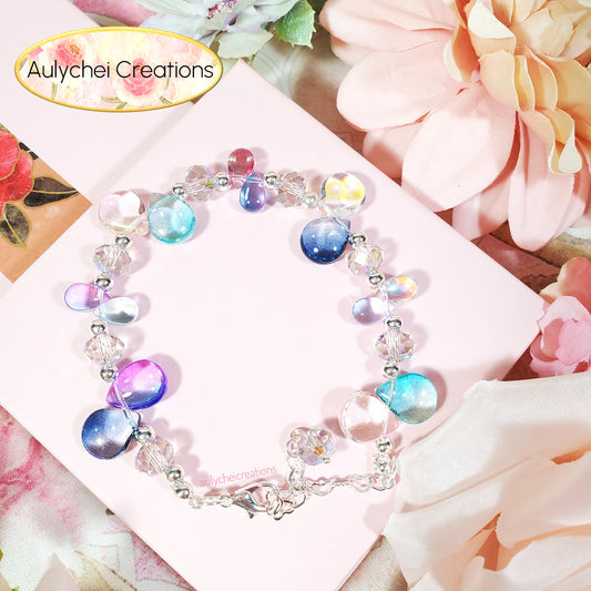 Glass Water Bead Silver Chain Bracelet 01