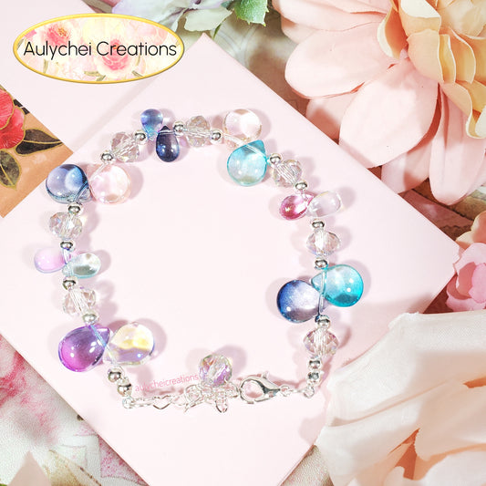 Glass Water Bead Silver Chain Bracelet 02