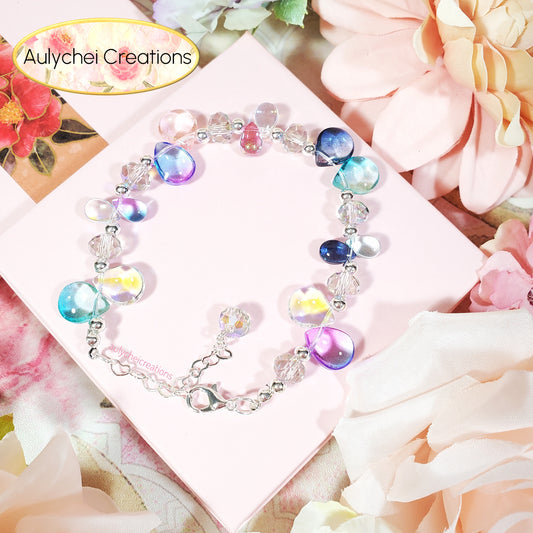 Glass Water Bead Silver Chain Bracelet 03