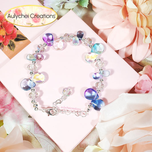 Glass Water Bead Silver Chain Bracelet 04