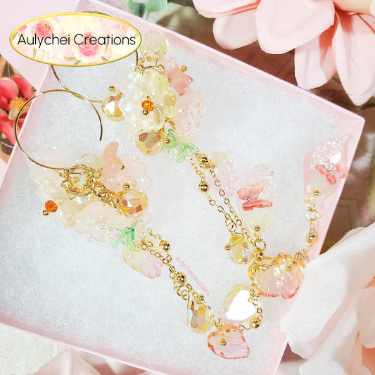 Golden Fairy Glass Flower Dangle Earrings