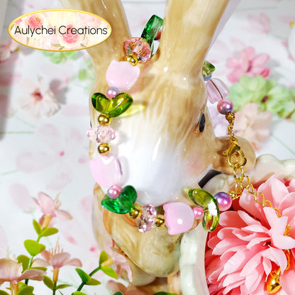 Handmade Pink Tulip Flower Glass Beaded Bracelet for sale