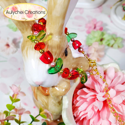 Handmade Red Tulip Flower Glass Beaded Bracelet for sale