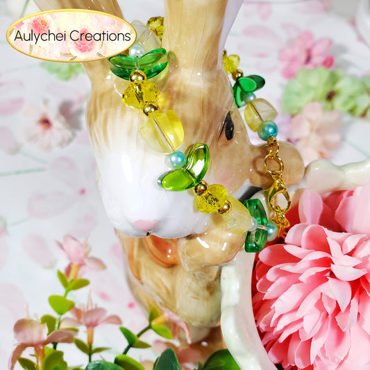 Handmade Yellow Tulip Flower Glass Beaded Bracelet for sale