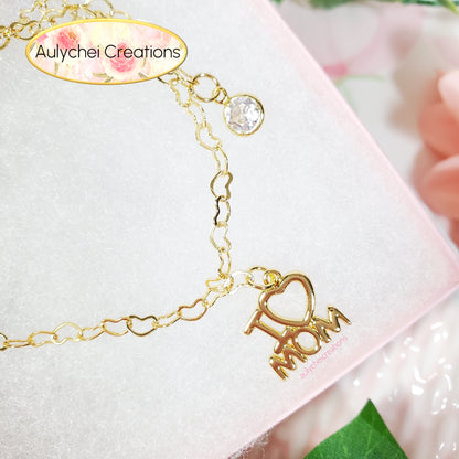 I LOVE MOM 18K Gold-Plated Heart Chain Bracelet for Sale