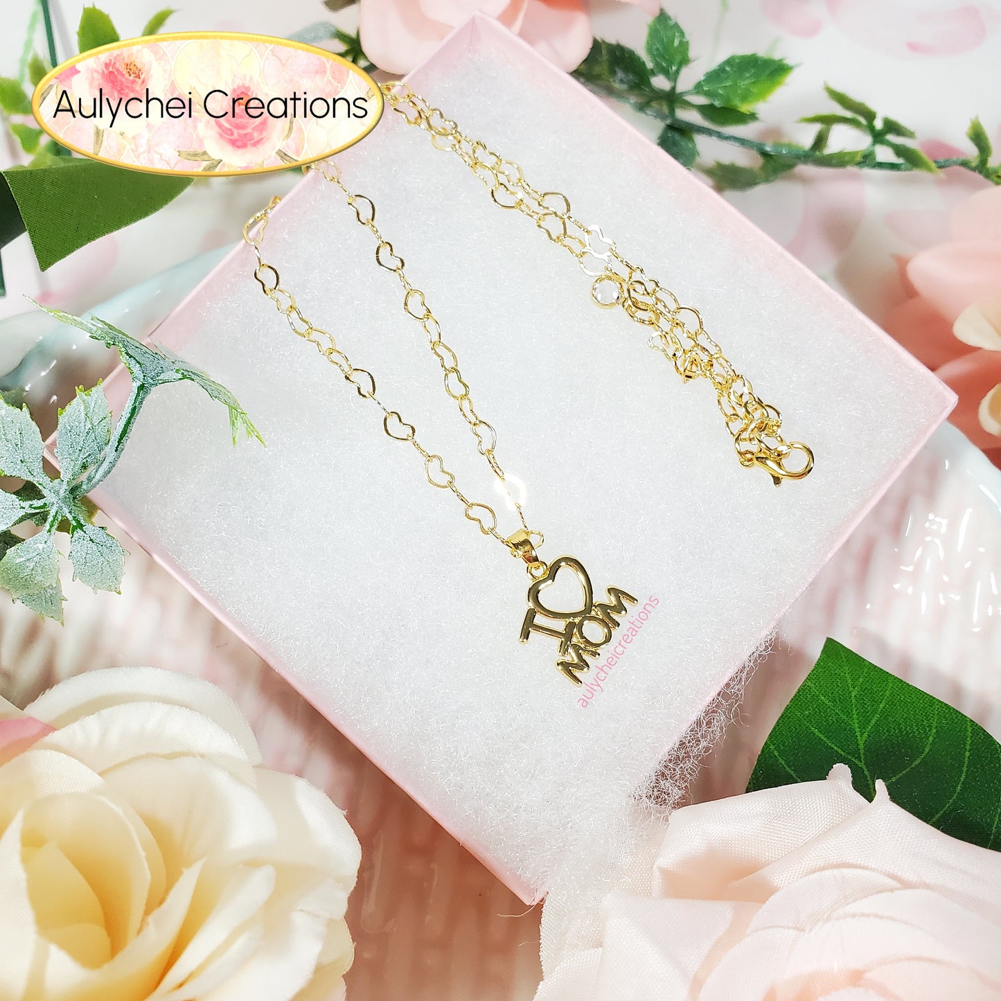 I LOVE MOM 18K Gold-Plated Heart Chain Necklace for sale