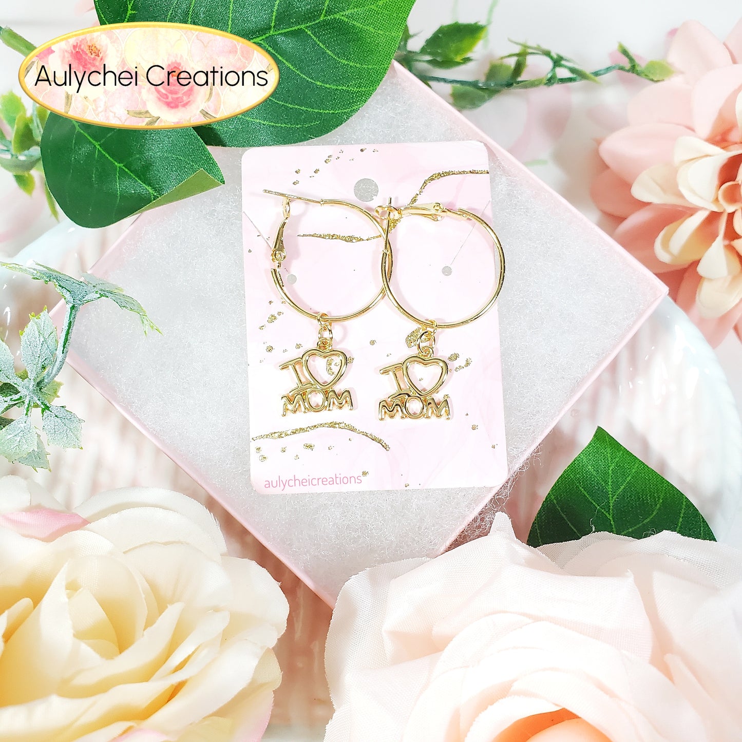 I LOVE MOM 18K Gold-Plated Hoop Earrings for sale