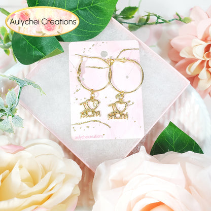 I LOVE MOM 18K Gold-Plated Hoop Earrings for sale