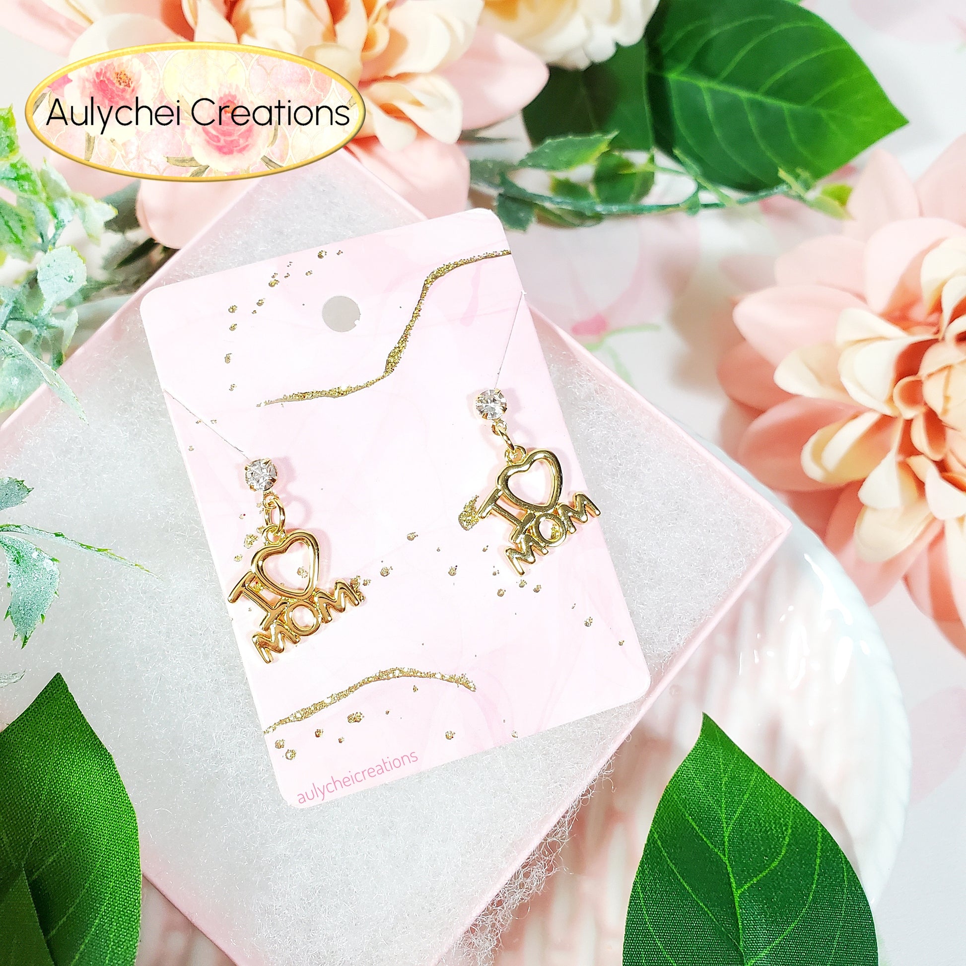 I LOVE MOM 18K Gold-Plated Stud Earrings for sale