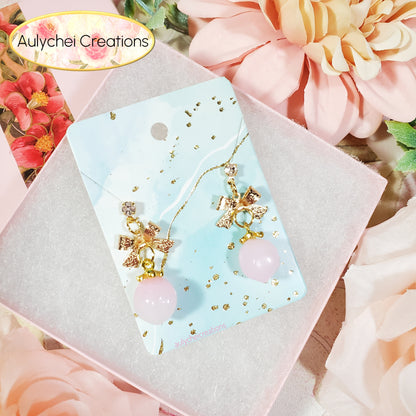 Light Pink Glass Peach Stud Earrings