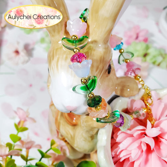 Multi-Color Tulip Lily Flower Glass Beaded Bracelet 03 for sale