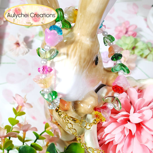 Multi-Color Tulip Lily Flower Glass Beaded Bracelet 04 for sale