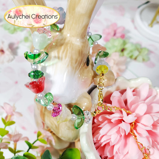 Multi-Color Tulip Lily Flower Glass Beaded Bracelet for sale