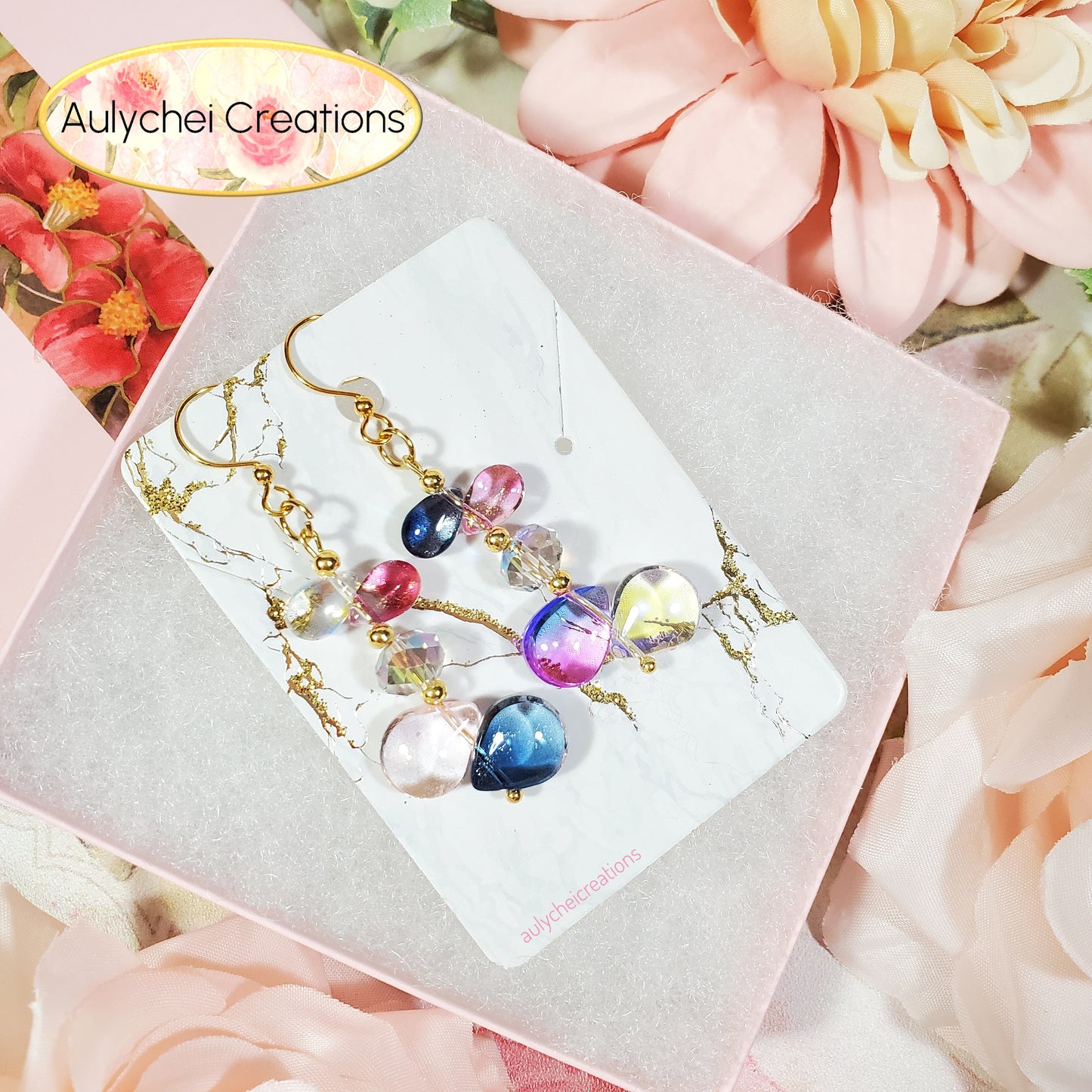 Multi-Color Waterdrop Glass Bead Dangle Earrings 01