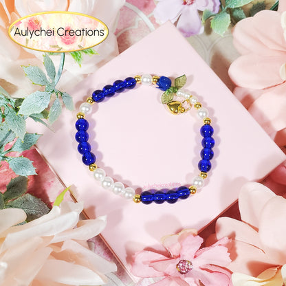 Navy Blue Rose Bud Glass Beaded Charm Bracelet