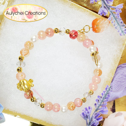 Orange Glass Beaded Enamel Rabbit Wrap Bracelet