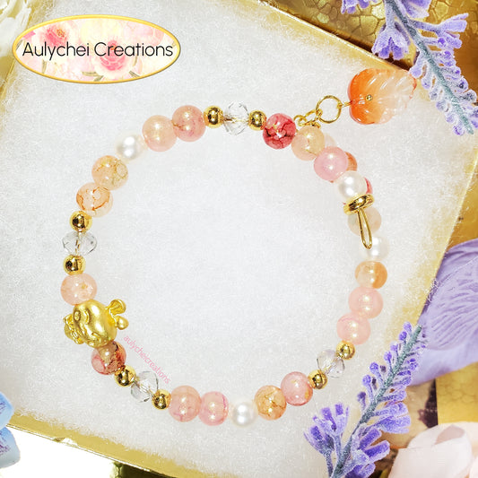 Orange Glass Beaded Enamel Rabbit Wrap Bracelet