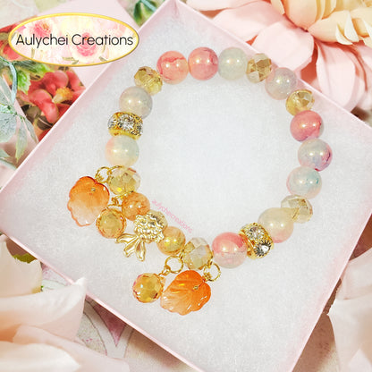 Orange Glass Beaded Goldfish Charm Bracelet