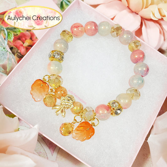 Orange Glass Beaded Goldfish Charm Bracelet