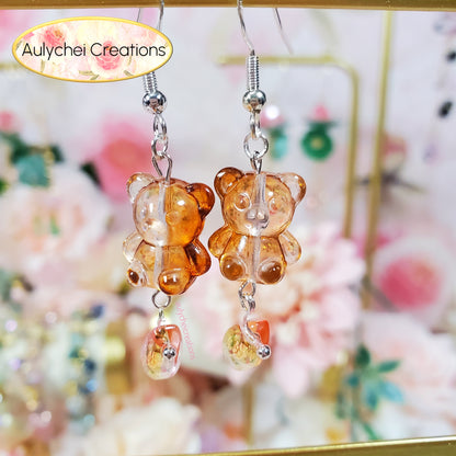 Orange Glass Candy Bear Drop Earrings